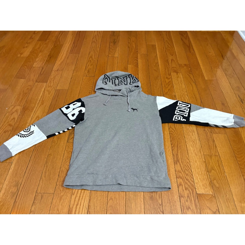 Pink Victoria's Secret Gray Colorblock Graphic Pullover Hoodie size Small S